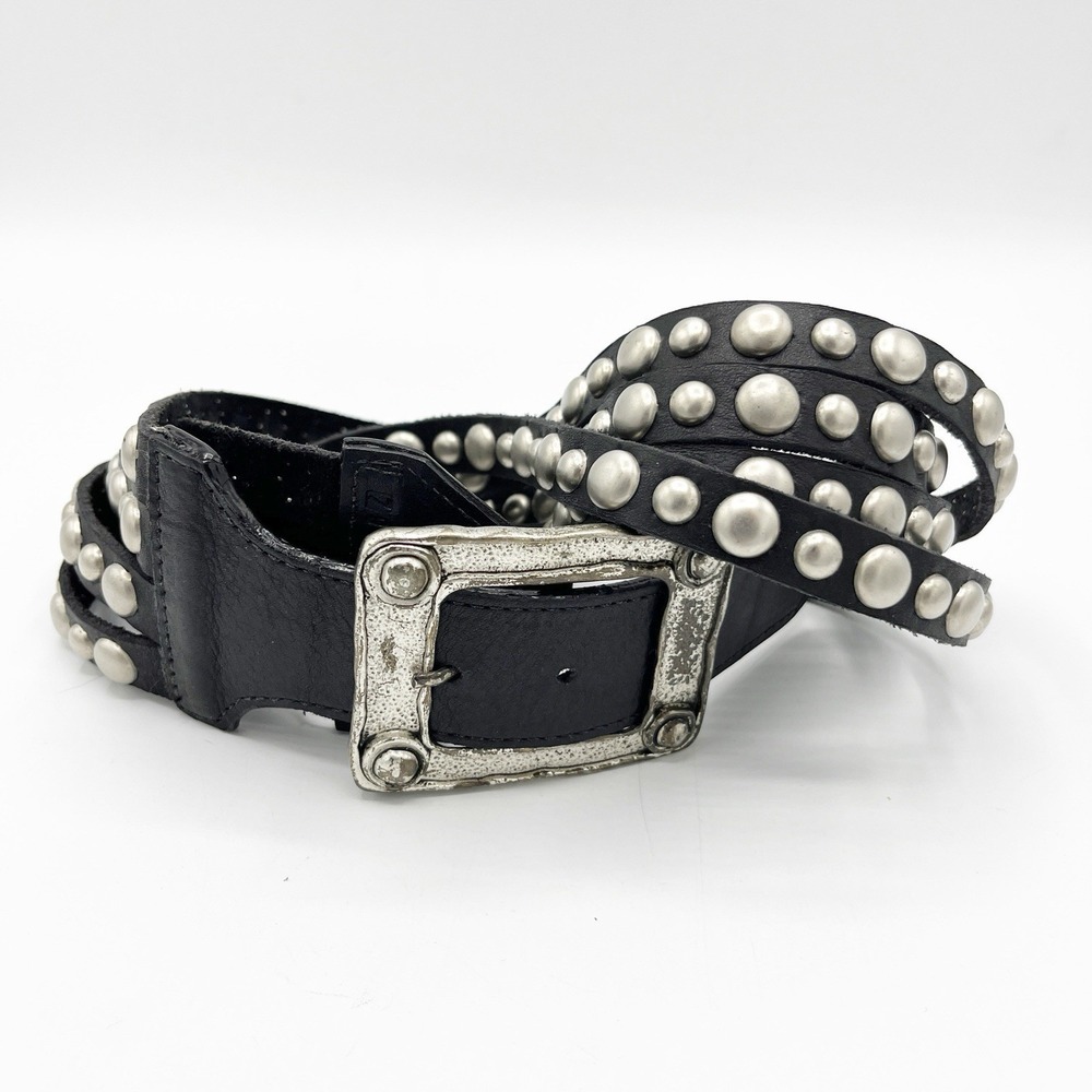 Leatherock Belt Women 33 Black Leather Silver Stud 4 Stap Wide Goth Punk Boho